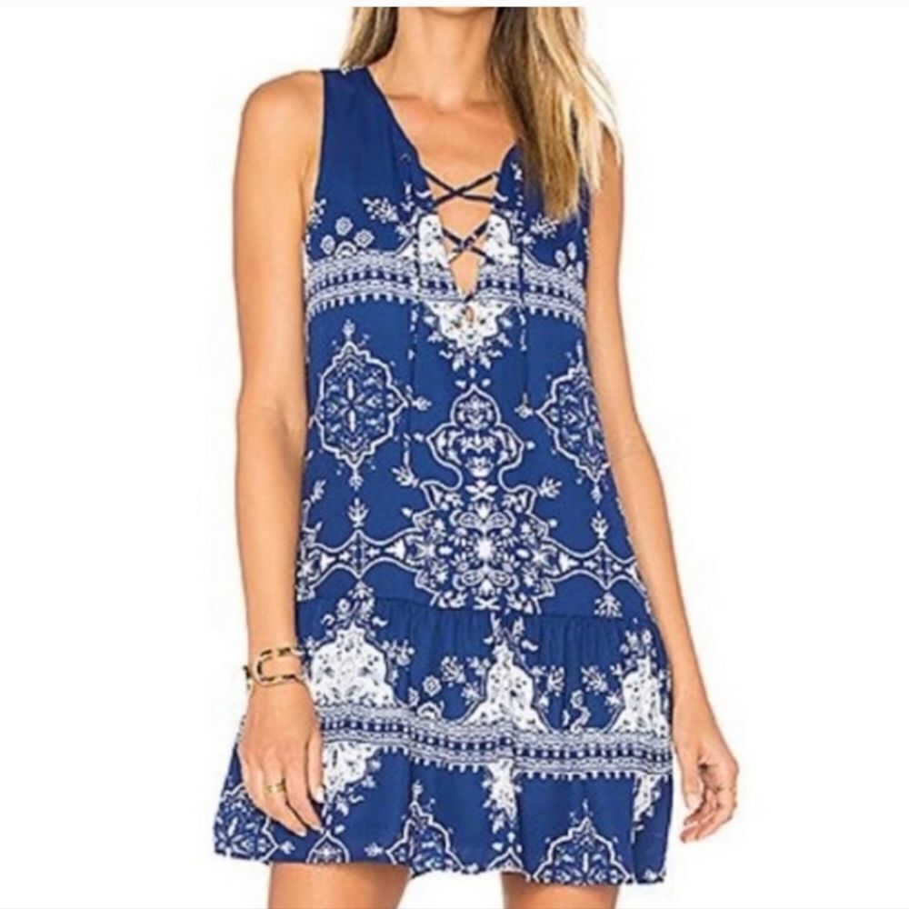 Lovers + Friends The Temple Mini Dress In White And Blue Size Small